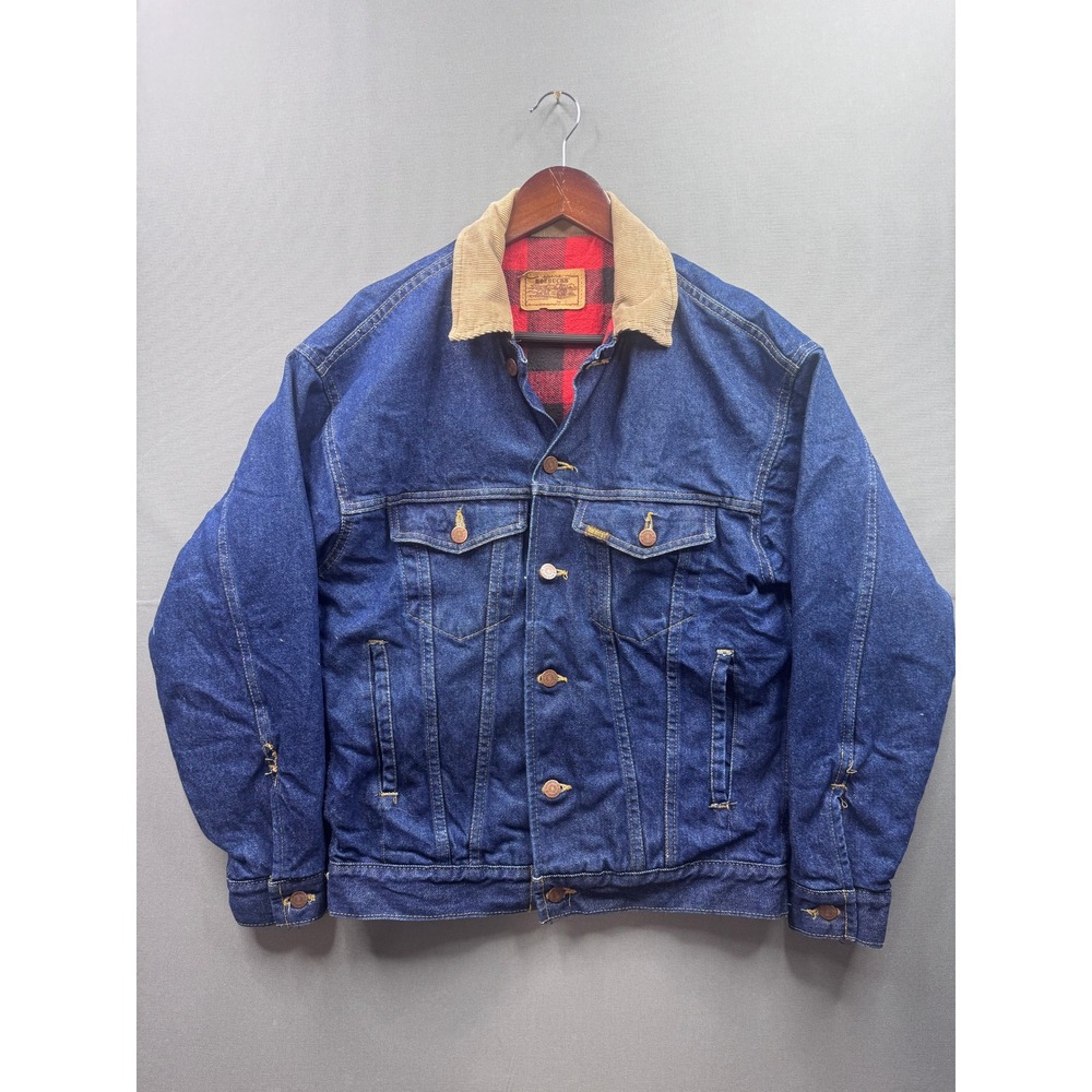 Roebucks Sears Vintage Denim Jacket Flannel Lined Corduroy Collar Mens Blue S‎